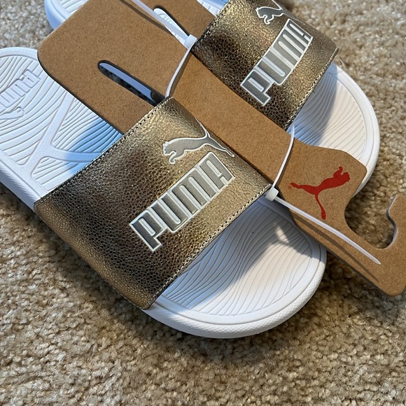 Puma Cool Cat 2.0 metallic shine slide sandal gold white size 8 shoe - Picture 7 of 7